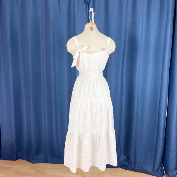 ALL SAINTS White Cotton Summer Midi Dress shoulder Tie straps - Picture 9 of 9